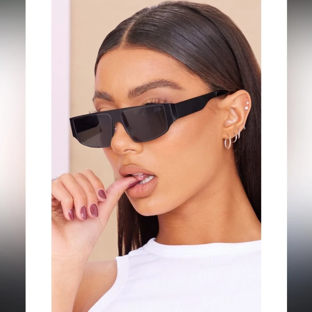 PLT Black Matte Metal Frame Slim Visor Sunglasses